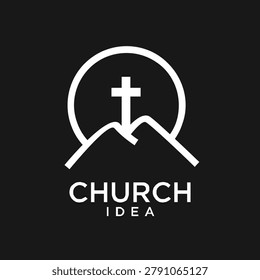 A clean, minimalist outline logo featuring a cross on mountains within a circle, representing Christian faith and spiritual concepts. Ideal for church branding.