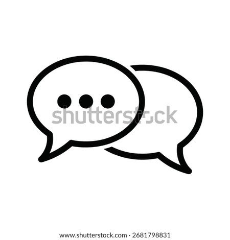 A clean and minimalist outline of two overlapping speech bubbles with three dots inside one, representing conversation, dialogue, and online messaging. Ideal for digital communication.