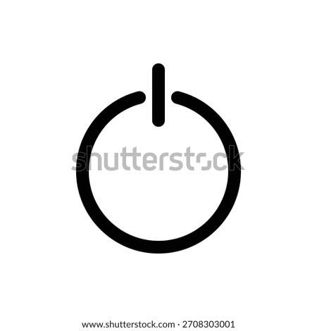 A clean, minimalist power button icon, representing start, stop, or on off functions. Music and Media single line icon UI design.