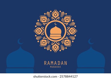Clean and minimalist Ramadan Kareem background with a simple mosque dome icon and subtle details. Ideal for modern designs.