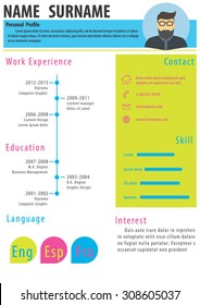 Clean minimalist resume template,flat design of CV,vector illustration