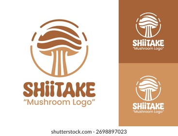 A clean minimalist shiitake mushroom logo suitable for organic farms, vegan food brands, and restaurant identities.
