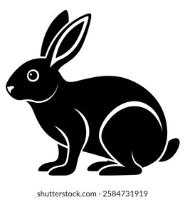 A clean, minimalist side view silhouette of a basic rabbit icon, perfect for various design projects like logos, illustrations, and pet-themed graphics.