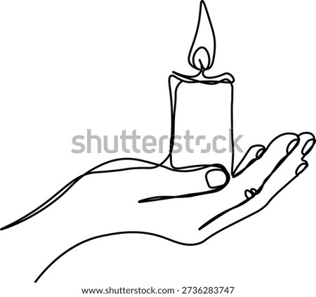 A clean, minimalist single-line drawing depicting a hand cradling a burning candle, symbolizing hope, support, or a vigil.