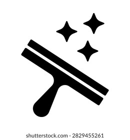 Clean minimalist squeegee icon with sparkling accents, representing window washing, glass cleaning, hygiene, sanitation, and professional housekeeping services. Ideal for janitorial companies, residential and commercial cleaning, facility management, maintenance services, and cleaning product branding.