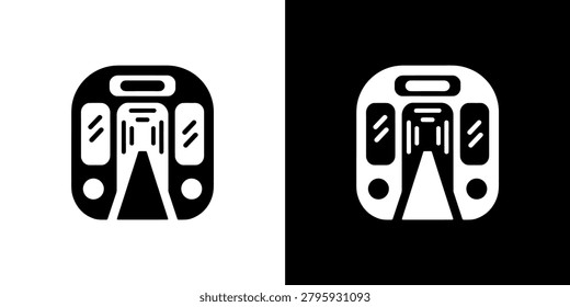 Clean minimalist subway train icon featuring interior seats and doors designed for modern transportation apps or branding