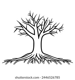 Clean and minimalist tree with roots outline icon, perfect for environmental graphics.