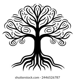 Clean and minimalist tree with roots outline icon, perfect for environmental graphics.