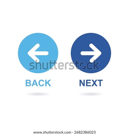 A clean, minimalist UI design featuring two circular blue buttons: one light blue with a left arrow and 