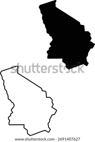 Clean, minimalist vector depiction of an angular geographical area, presented with both a solid fill and an outline.