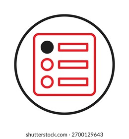 Um design de vetor limpo e minimalista que exibe os principais elementos da interface interativa. Destacado é uma lista de verificação dentro de uma caixa com quadros, incorporando botões e opções selecionáveis, entre um