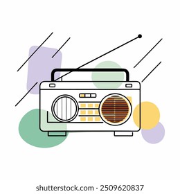 A clean, minimalist vector design of a retro radio. The simple lines and modern color accents make it an ideal choice for design projects that require a vintage touch with a contemporary flair...