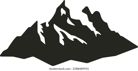 A clean, minimalist vector design of a towering mountain peak with sharp lines and smooth curves, set against a clear blue sky, evoking a sense of adventure and serenity.