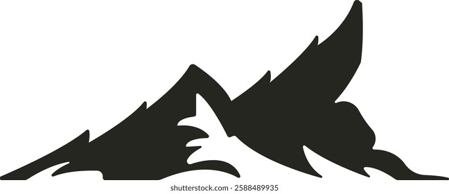 A clean, minimalist vector design of a towering mountain peak with sharp lines and smooth curves, set against a clear blue sky, evoking a sense of adventure and serenity.