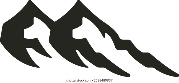 A clean, minimalist vector design of a towering mountain peak with sharp lines and smooth curves, set against a clear blue sky, evoking a sense of adventure and serenity.