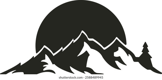 A clean, minimalist vector design of a towering mountain peak with sharp lines and smooth curves, set against a clear blue sky, evoking a sense of adventure and serenity.