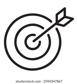 A clean, minimalist vector graphic of a target with an arrow precisely hitting the bullseye. 