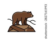 A clean, minimalist vector icon of a brown grizzly bear standing on a rock. Perfect for wilderness, nature, outdoor themes, branding, and eco-conscious design projects.