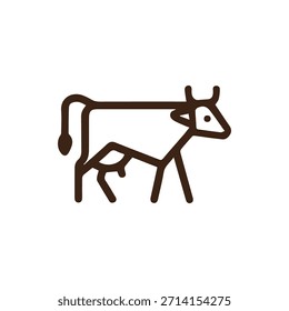 Un ícono de Vector minimalista limpio de una vaca de contorno marrón con una ubre de pie sobre un fondo blanco Ideal para la granja lechera o diseños relacionados con la comida