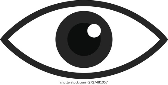 Um ícone vetor limpo e minimalista representando um olho humano aberto, com a íris e a pupila. Representa visão, visão, visão e observação no design.