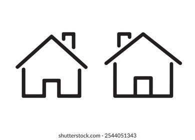 A clean and minimalist vector icon set of two house designs in black outline, perfect for real estate, architecture, and home-related projects.