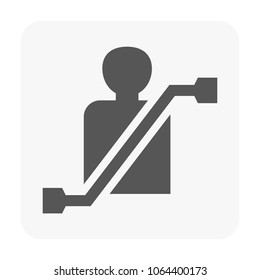 A clean, minimalist vector icon showing a person securely fastened with a seatbelt, representing vehicle safety, protection, driving awareness, and essential automotive dashboard indicators.