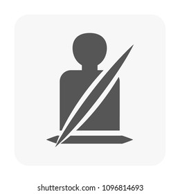 A clean, minimalist vector icon showing a person securely fastened with a seatbelt, representing vehicle safety, protection, driving awareness, and essential automotive dashboard indicators.