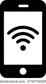 Um ícone vetorial limpo e minimalista de um smartphone com um símbolo de sinal Wi-Fi na tela. Este projeto representa a Internet móvel, a conectividade sem fio, a comunicação digital, e a tecnologia inteligente. 
