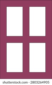 A clean, minimalist vector illustration featuring a vertical rectangular layout structured with a distinct four-pane window pattern. The design features a thick outer border divided by a central horizontal and vertical crossbar, creating a symmetrical grid of four empty, open rectangular panes or spaces. This highly functional graphic universally serves as a layout template for picture framing, photo collage mockups, architectural house window blueprints, UI dashboard grid wireframes, comic strip panels, or content organization modules. Isolated on a solid background, it serves as an ideal graphic element for housing design apps, smartphone gallery layouts, web design framing tools, or digital presentation graphics. Fully scalable EPS vector format.