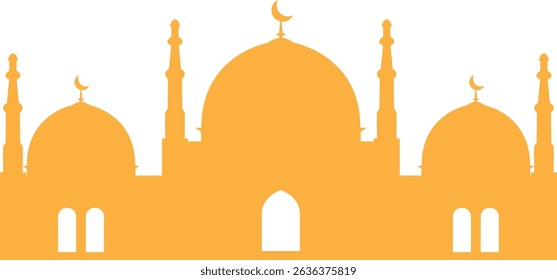 Uma ilustração vetorial limpa e minimalista de uma silhueta de mesquita islâmica. O design captura a essência da arquitetura islâmica, tornando-a perfeita para cartazes, cartões de saudação, marcas