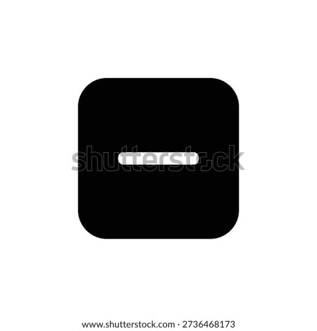 A clean, minimalist vector illustration of a minus sign within a rounded square, perfect for representing subtraction, removal, or negative values in digital interfaces and graphic design.