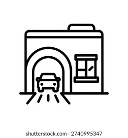 Clean and minimalist vector illustration of a modern house garage with a car entering the driveway, perfect for real estate, home insurance, and automotive marketing.