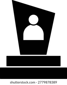 A clean, minimalist vector illustration of a modern gravestone or memorial monument featuring a simplified person icon, symbolizing a final resting place or commemorative tribute.