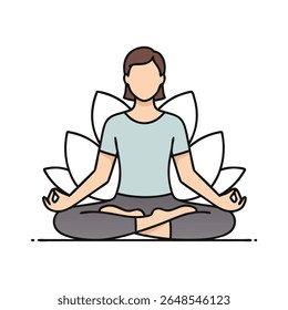 A clean and minimalist vector illustration of a person meditating in the lotus pose with a lotus flower outline, symbolizing yoga, mindfulness, and spiritual well-being. Perfect for wellness content.