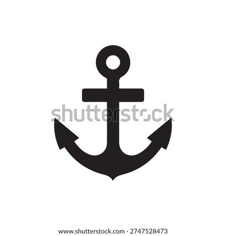 A clean and minimalist vector illustration of a ship's anchor. This bold black icon is isolated on white, symbolizing maritime and naval themes.