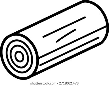 Una Ilustración vectorial limpia y minimalista de un solo tronco de madera, visto desde el lado. Presenta anillos concéntricos en el extremo cortado y detalles de línea simples en la corteza. Ideal para su uso en proyectos de diseño relacionados con la naturaleza, la madera, la carpintería o temas ambientales en Sitios web, redes sociales y publicidad.