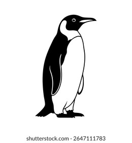 A clean and minimalist vector illustration of a standing penguin, perfect for representing polar animals, winter themes, or a symbol of cold climates and nature in a straightforward, impactful design.