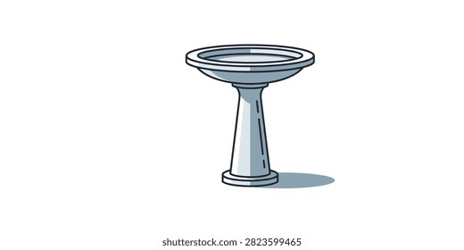 A clean, minimalist vector illustration of a stone bird bath isolated on a white background.