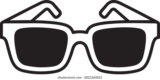 Clean and minimalist vector illustration of stylish black wayfarer sunglasses with a retro design, perfect for branding or web use.