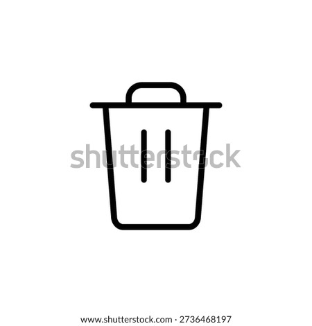 A clean, minimalist vector illustration of a trash can icon in black outline, perfect for digital interfaces, representing deletion, removal, or recycling concepts with a modern flat design aesthetic.