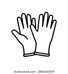 A clean, minimalist vector line art icon of a pair of protective rubber gloves, commonly used for safety, medical, cleaning, or sanitation concepts.