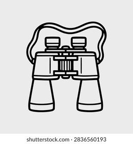 A clean, minimalist vector line art icon of binoculars, perfect for travel, outdoor adventure, and nature observation themes.