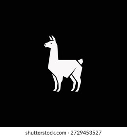 Clean minimalist vector logo featuring a sharp geometric llama in pure white origami-style facets with angular body, pointed ears, and distinctive neck silhouette on deep black background. Ideal for premium outdoor adventure brands, luxury alpaca wool fashion lines, eco-conscious pet accessories, modern travel agencies specializing in Andean culture, or high-end sustainable textiles seeking a bold, contemporary, and sophisticated animal emblem that conveys resilience, uniqueness, and elegant simplicity.