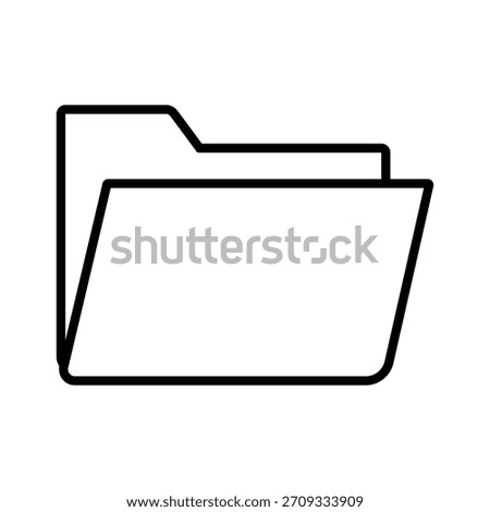A clean, minimalist vector outline icon depicting an open folder. Ideal for user interfaces, web design, documents, storage, and digital information concepts today.