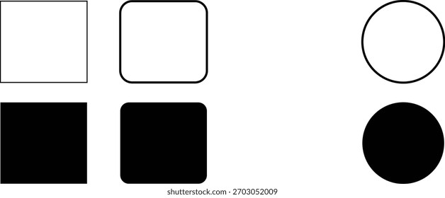 A clean, minimalist visual showcasing fundamental geometric forms including squares, rounded squares, and circles, ideal for design.