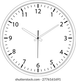 A clean and minimalist wall clock with a white background and black numerals, showcasing a classic and timeless design. The simple layout and clear hour markers make it easy to read, perfect for modern interiors, offices, or home décor. This elegant clock represents punctuality, time management, and everyday routine in a stylish and subtle way.