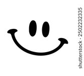 A clean and minimalistic black and white line art of a smiley face, featuring an expressive and happy look.