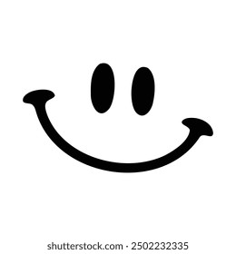 A clean and minimalistic black and white line art of a smiley face, featuring an expressive and happy look.