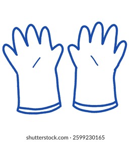 A clean, minimalistic blue line drawing of a pair of rubber gloves.