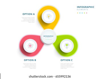 Clean minimalistic business 3 step process chart infographics with step circles. Bright corporate graphic elements. Company presentation slide template. Modern vector info graphic layout design.